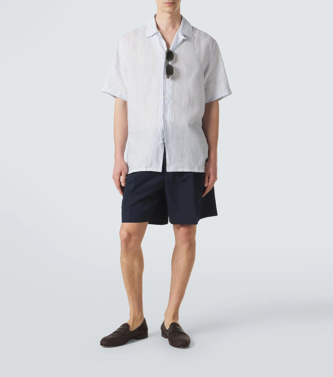 Brioni - Striped linen bowling shirt