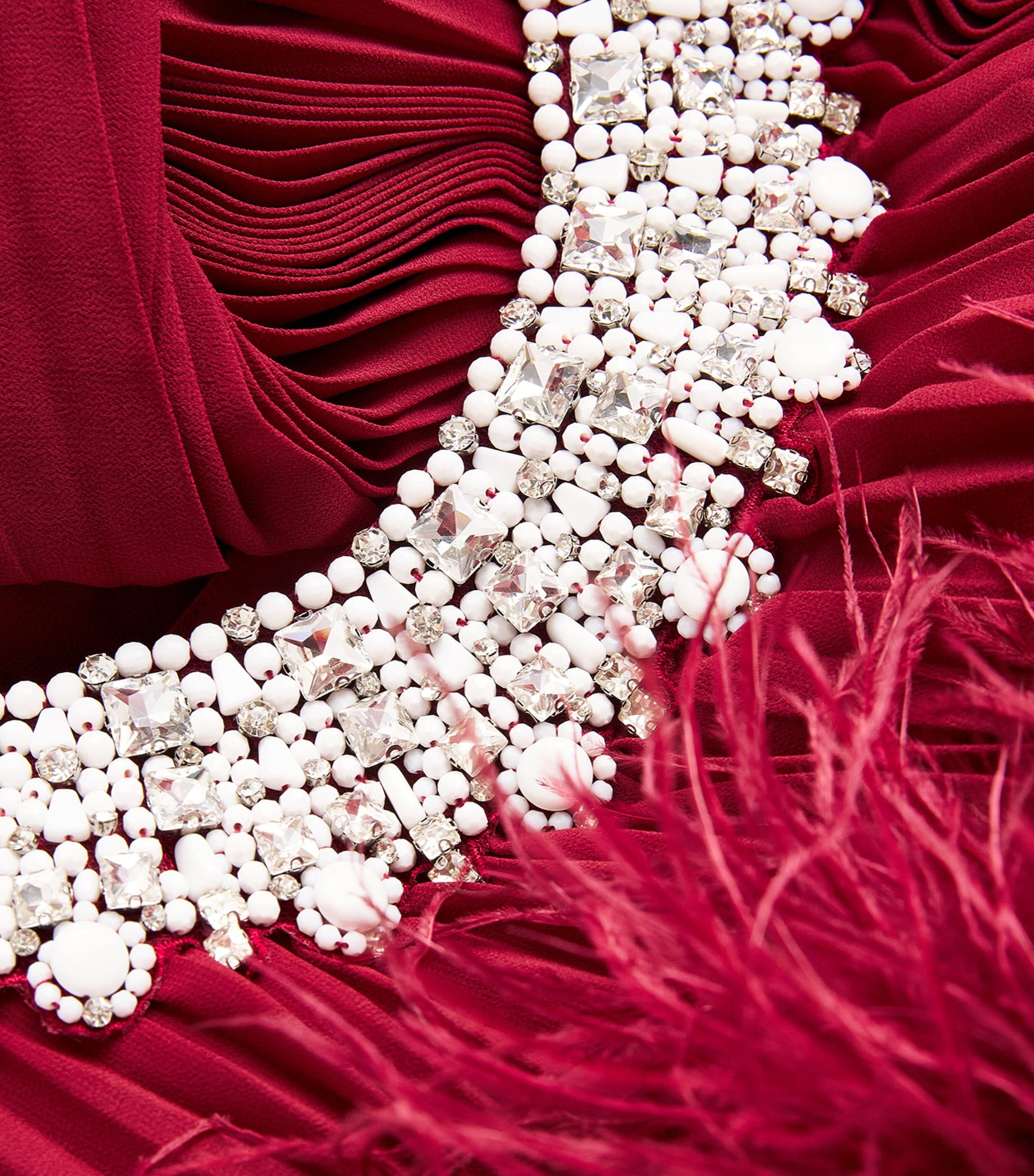 Self-Portrait Burgundy Ostrich Feather-Trim Maxi Dress