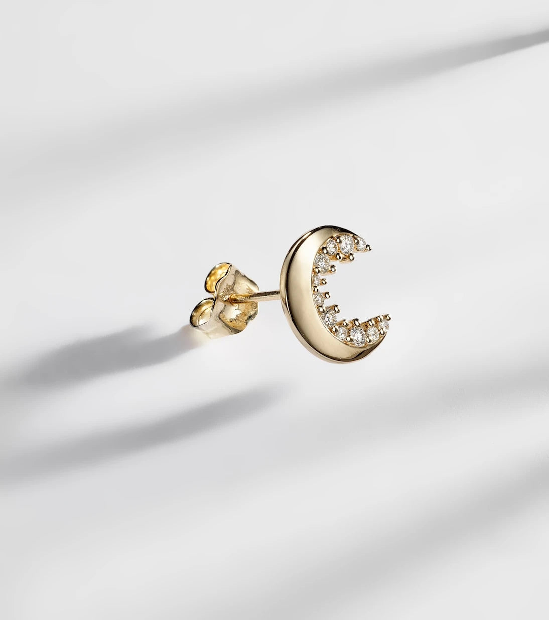 Sydney Evan - Crescent Moon 14kt gold single earring with diamonds