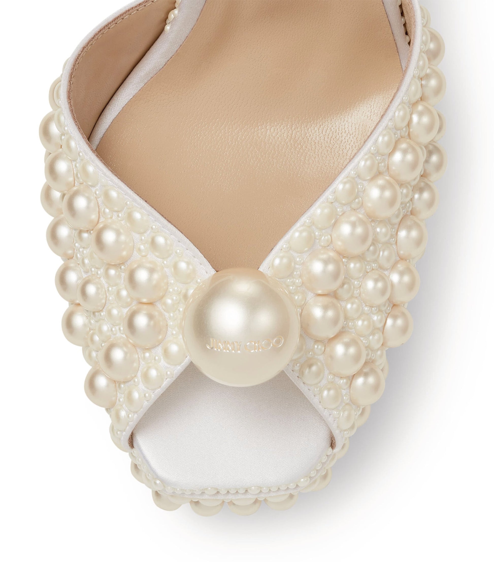 Jimmy Choo White Sacaria 120 Pearl-Embellished Satin Platform Sandals