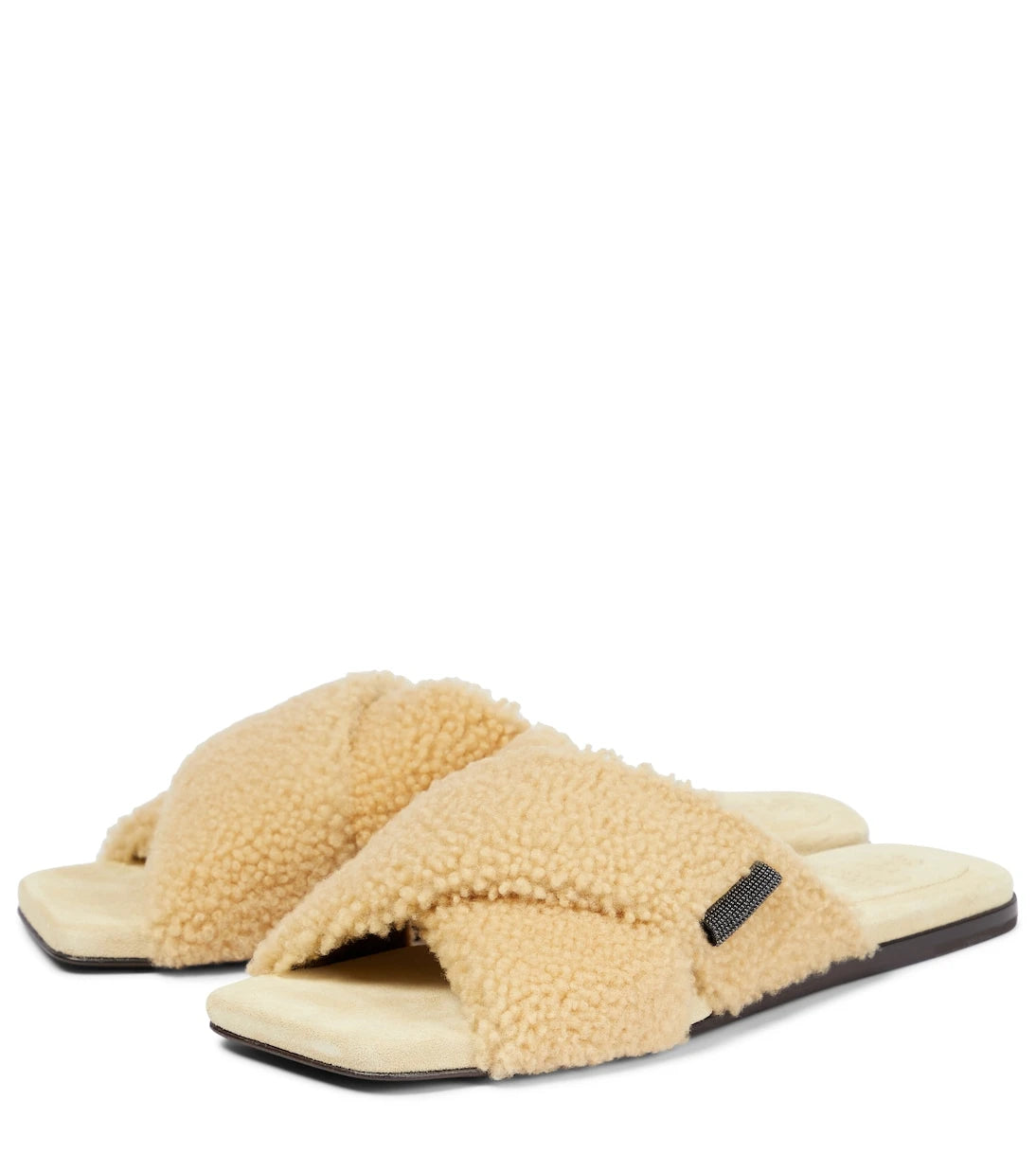 Brunello Cucinelli - Embellished shearling slides