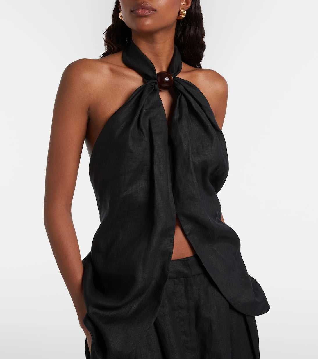 Faithfull - Biba embellished halterneck linen top
