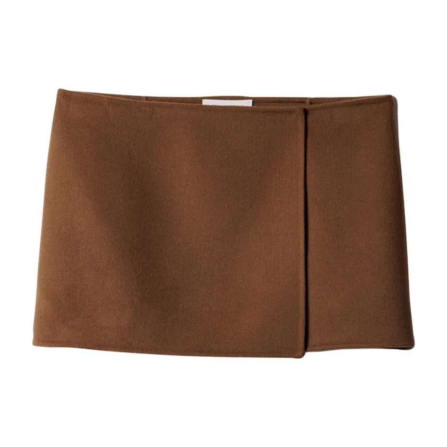 Miu Miu Brown Wool-Cashmere Wrap Mini Skirt