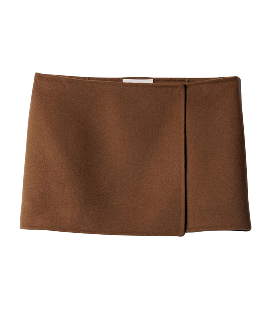 Miu Miu Brown Wool-Cashmere Wrap Mini Skirt