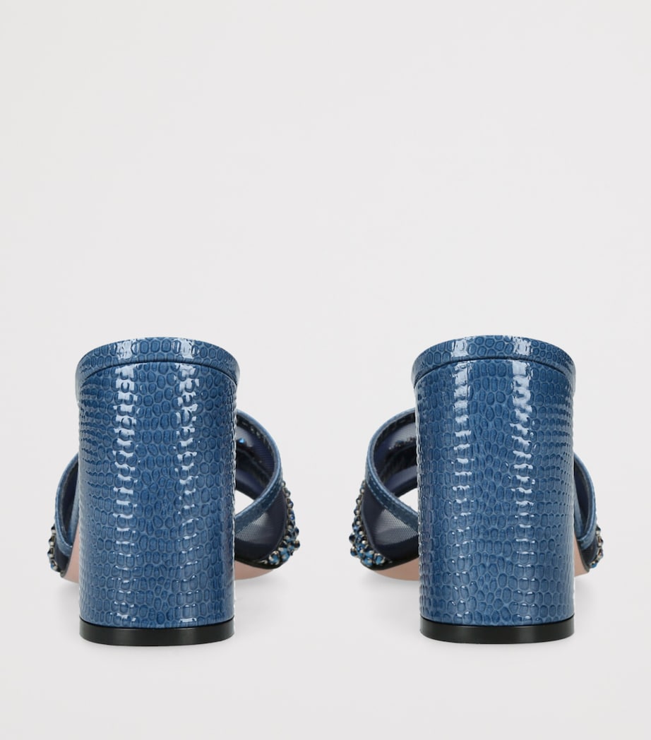 Navy Leather Snake-Embossed Embellished Loire Mules 85
