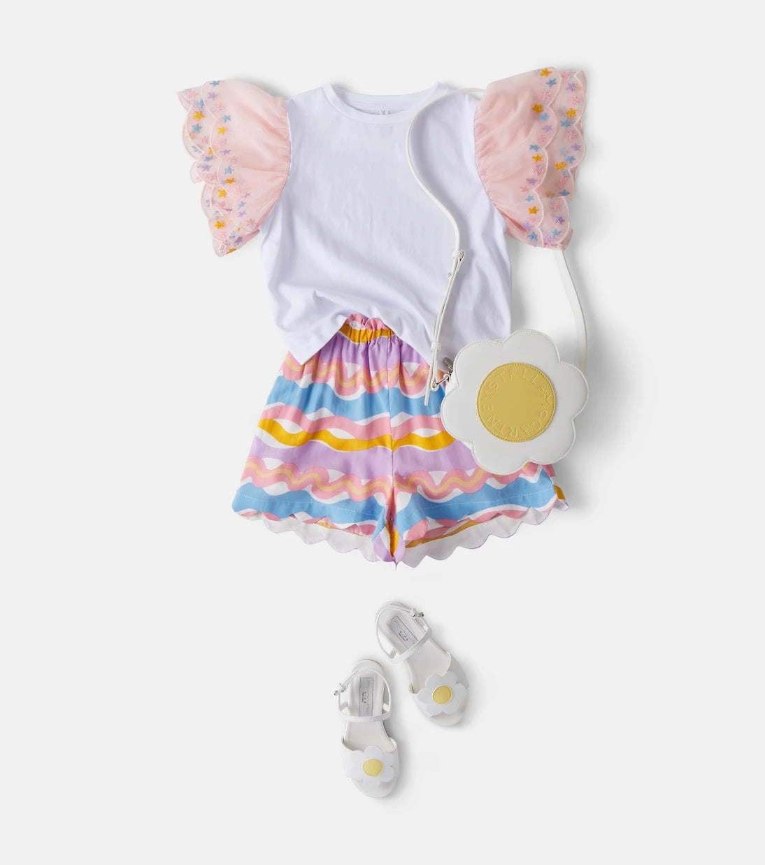 Stella McCartney Kids - Embroidered tulle-trimmed cotton top