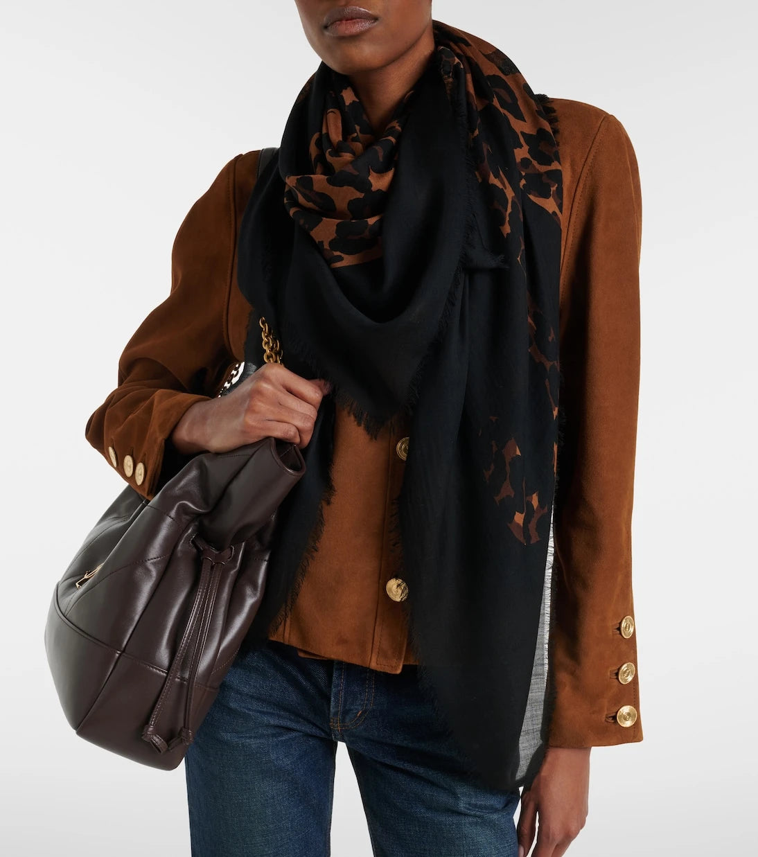 Saint Laurent - Fringed leopard-print wool scarf