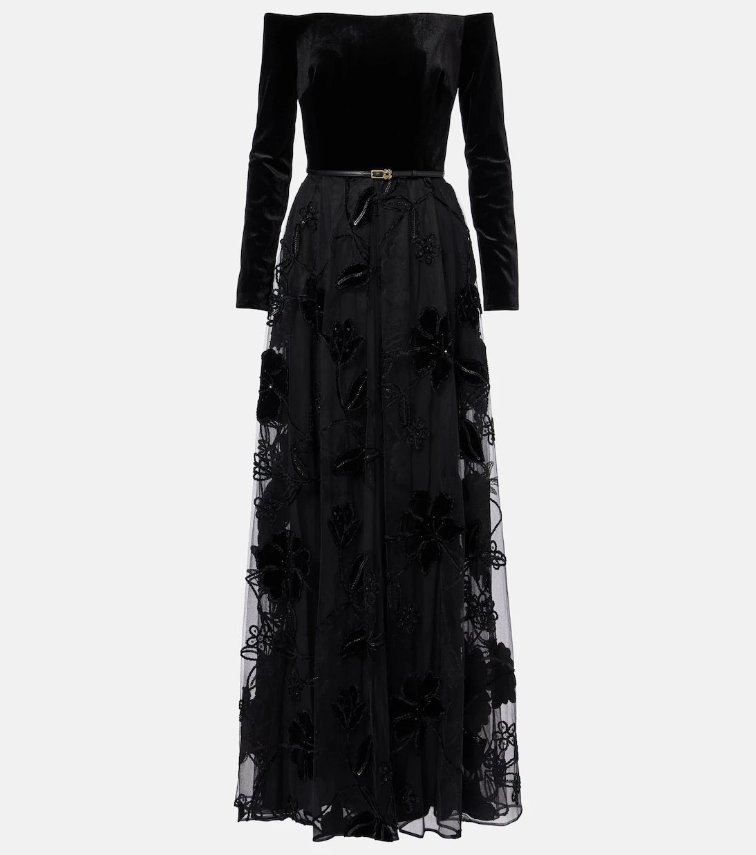 Elie Saab - Embroidered tulle and velvet gown
