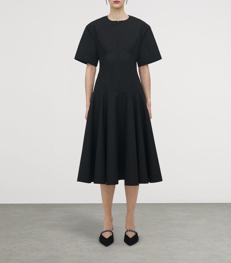 McQueen Black Cotton Poplin Midi Dress
