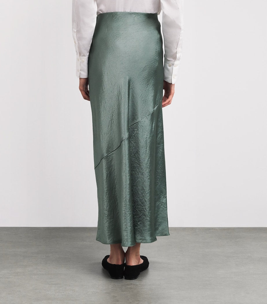 Vince Green Satin Crinkled Bias-Cut Maxi Skirt