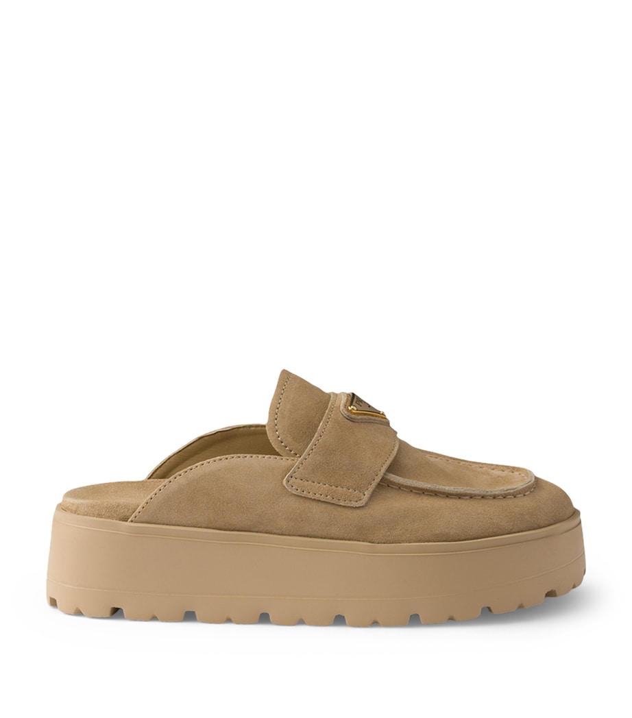 Prada Neutral Suede Flatform Mules