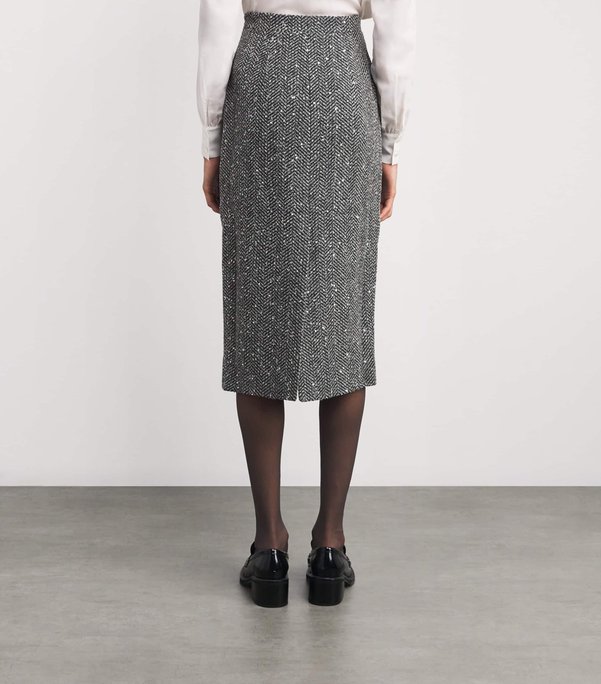 Tweed Embellished Midi Pencil Skirt