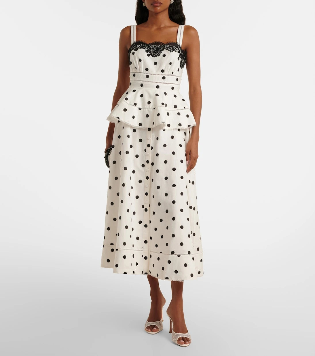 Self-Portrait - Polka-dot linen and cotton midi dress