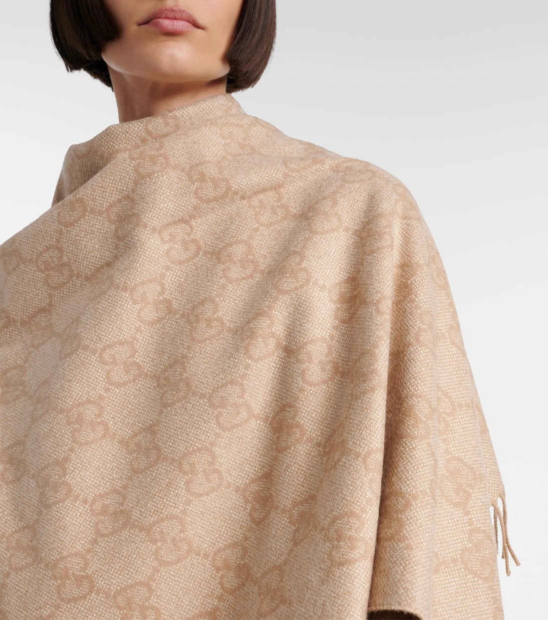 Gucci - GG fringed cashmere-blend lamé cape