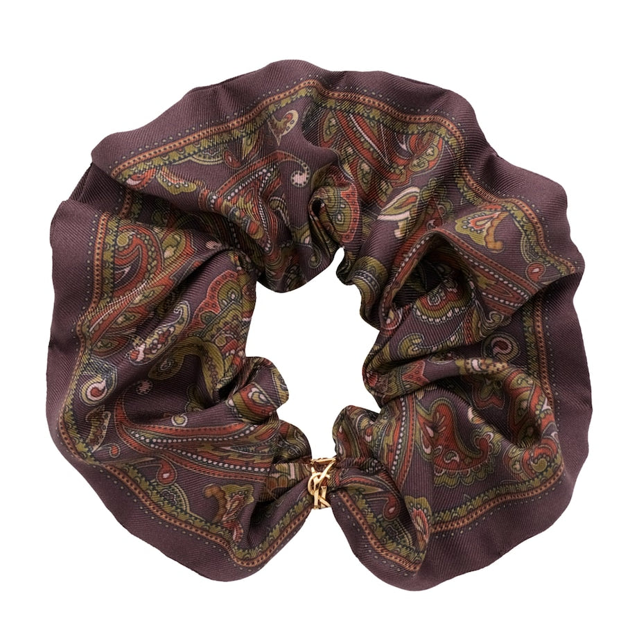Brown Silk Paisley Scrunchie