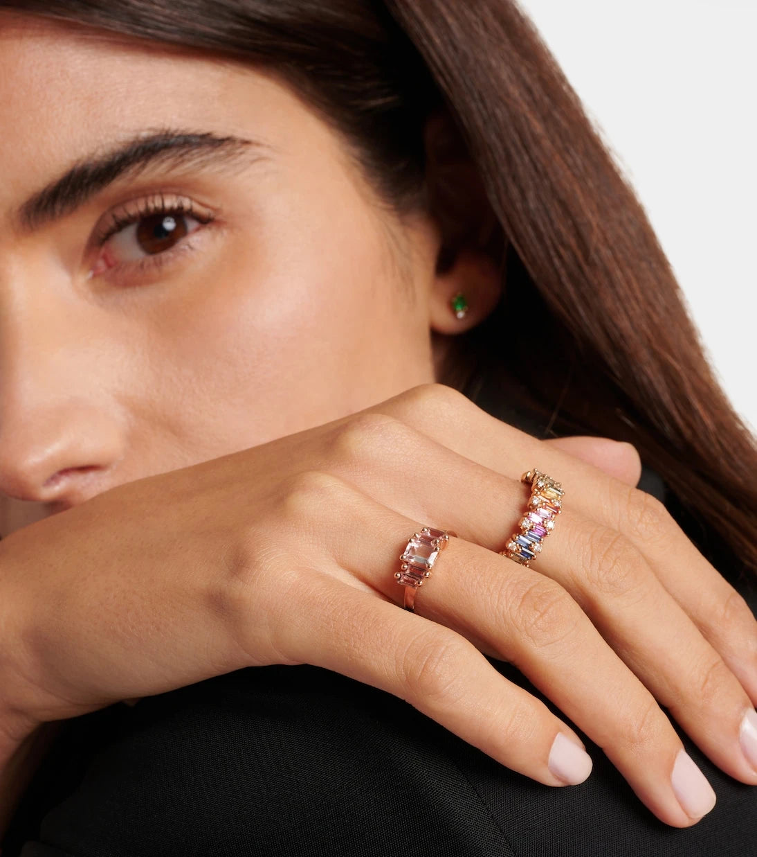 Suzanne Kalan - Fireworks 18kt rose gold ring with diamonds and sapphires