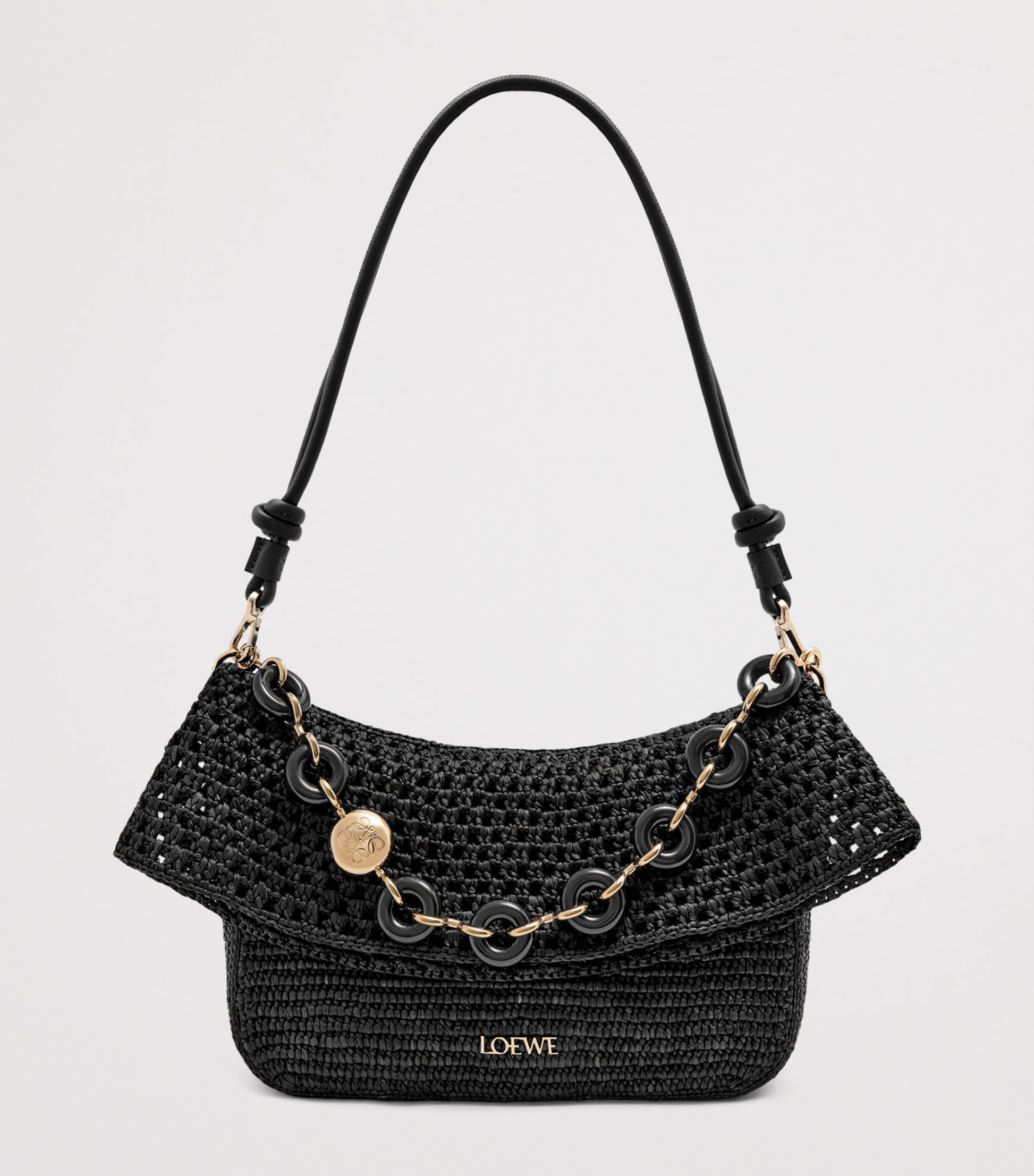 LOEWE Black x Paula's Ibiza Medium Raffia Ola Shoulder Bag