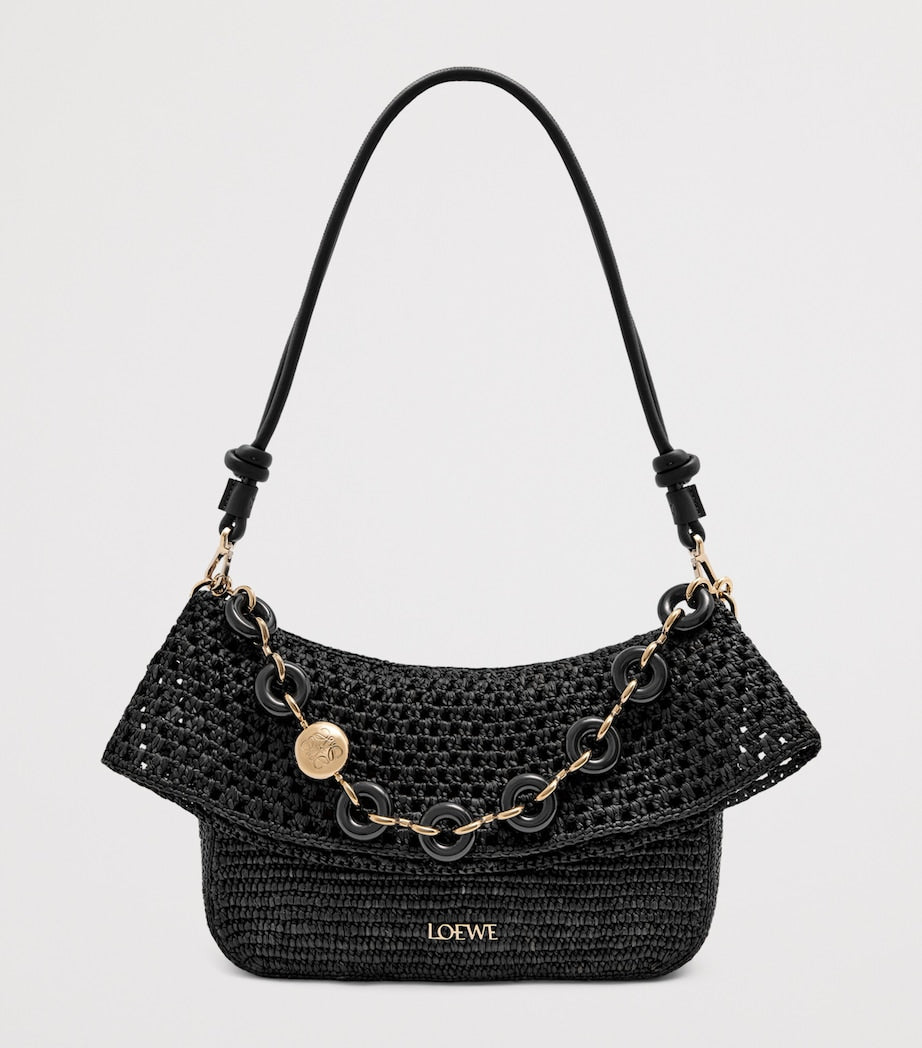 LOEWE Black x Paula's Ibiza Medium Raffia Ola Shoulder Bag