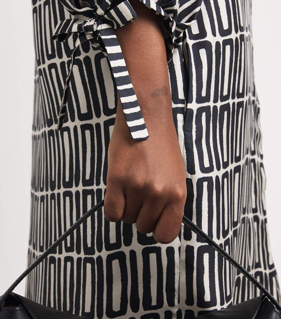 Black Silk Printed Midi Dress