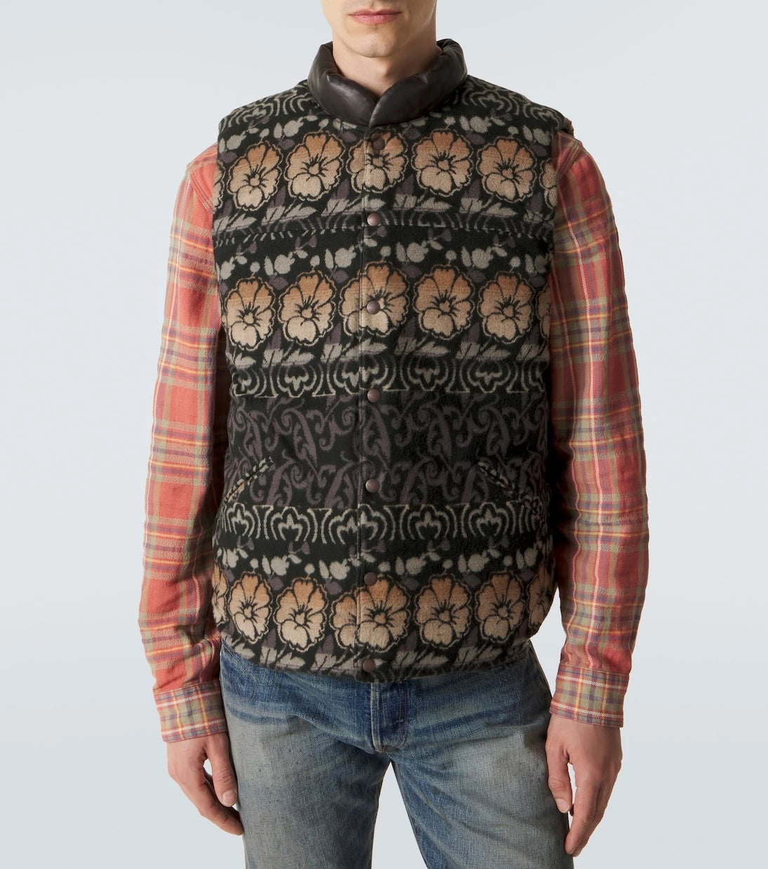 RRL - Reversible leather and cotton puffer vest