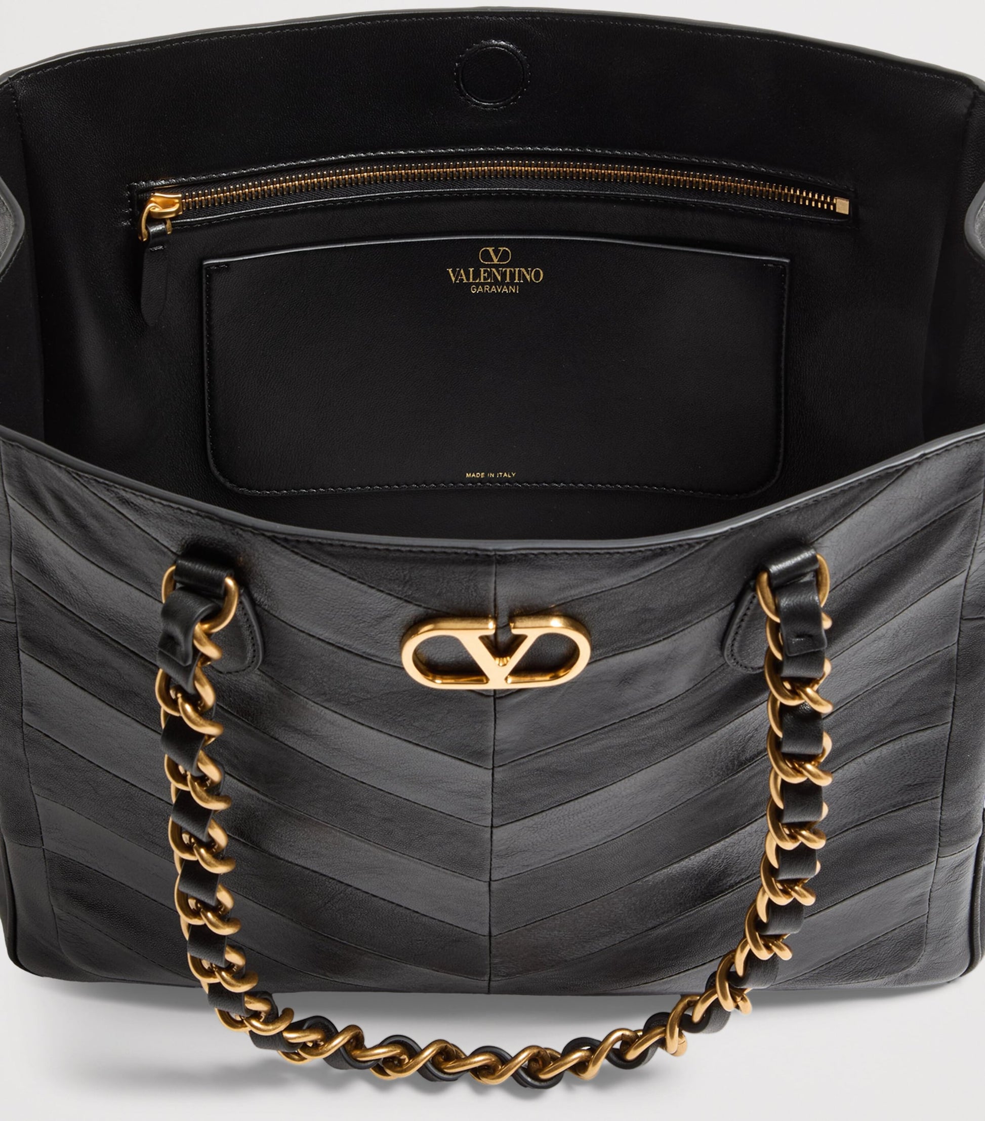 Valentino Garavani Black Leather Laseine Tote Bag