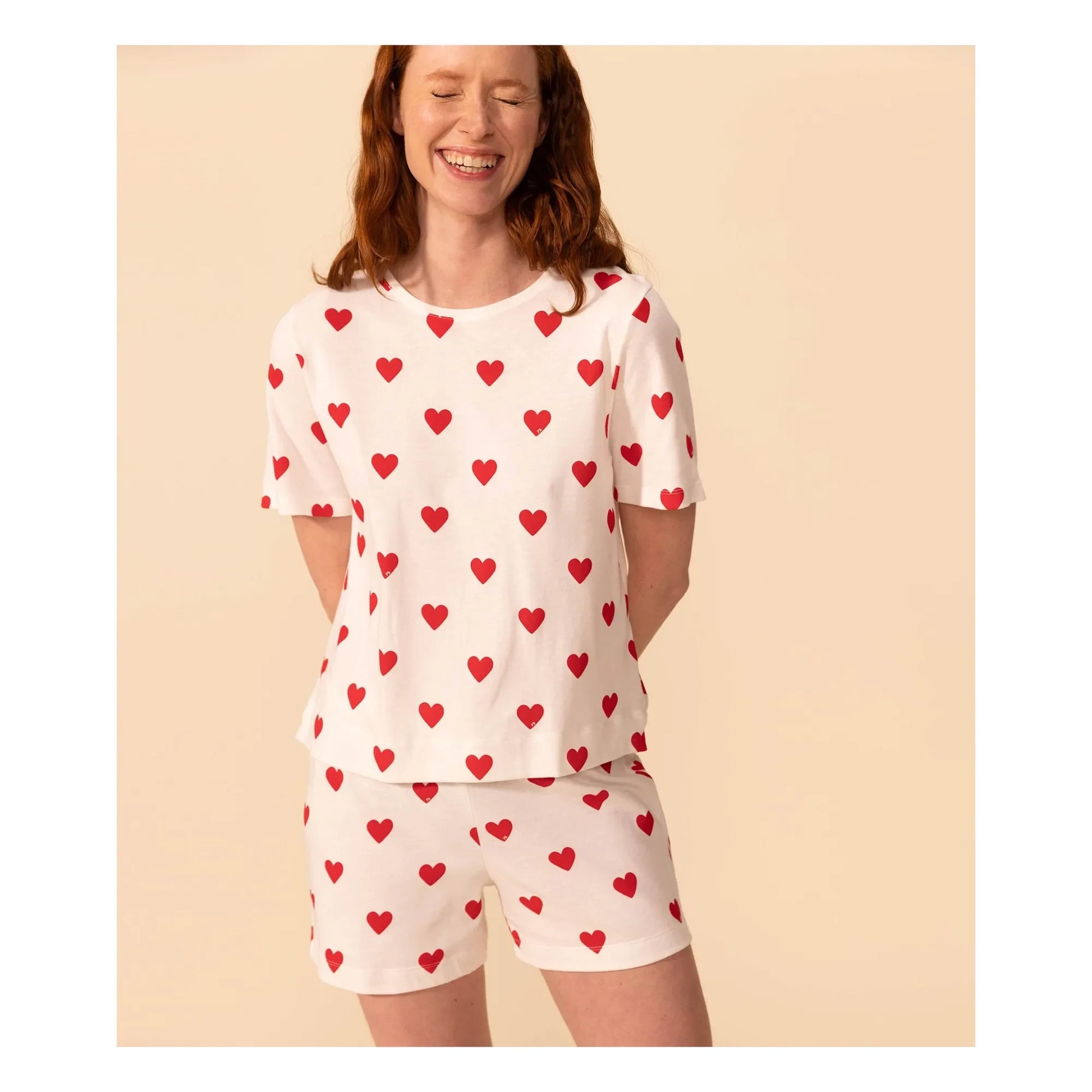 Petit Bateau - Pyjama Short Cœurs - Women's collection  | White