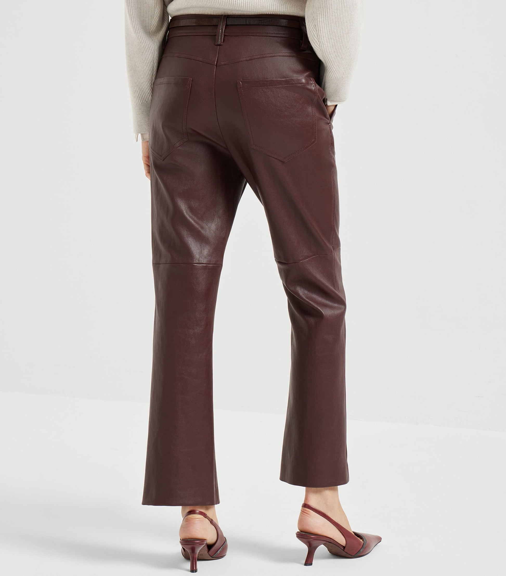 Red Nappa Leather Straight Trousers