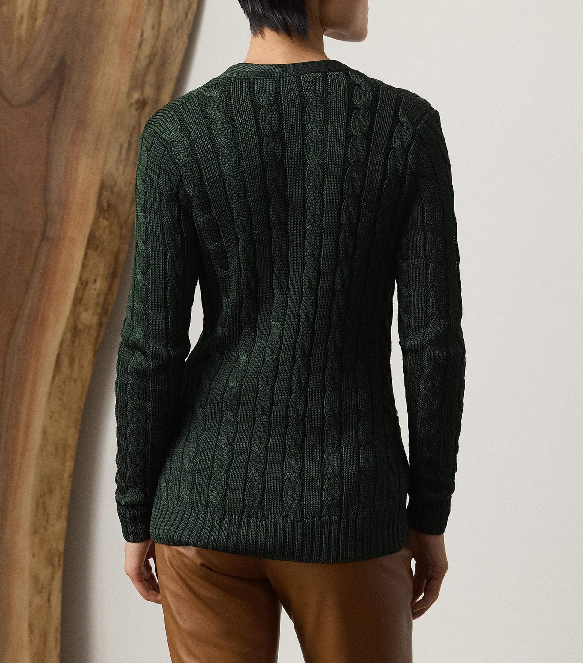 Ralph Lauren Collection Green Silk Cable-Knit Cardigan