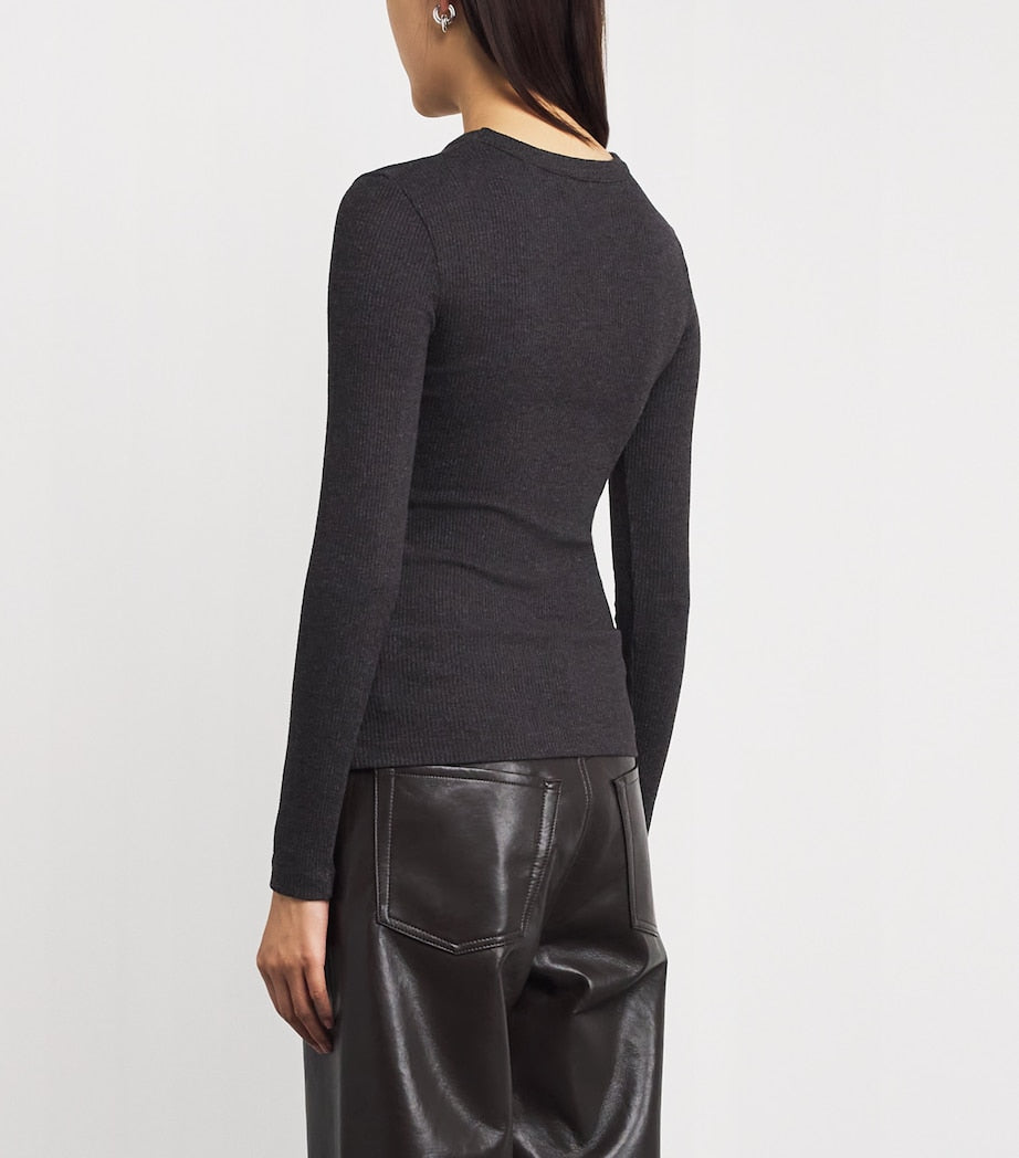 Citizens of Humanity Brown Ribbed Bina Crew-Neck Top