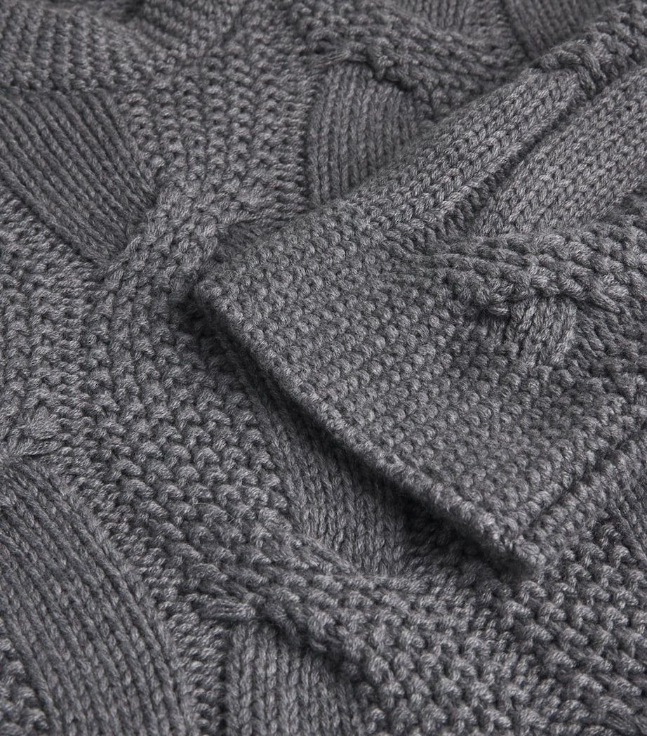 Grey Kid Cashmere Cable-Knit Sweater