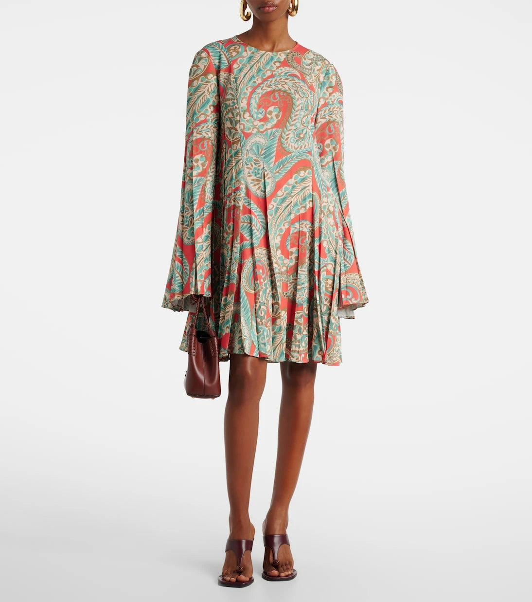 Etro - فستان قصير بكسرات ونقشة بيزلي