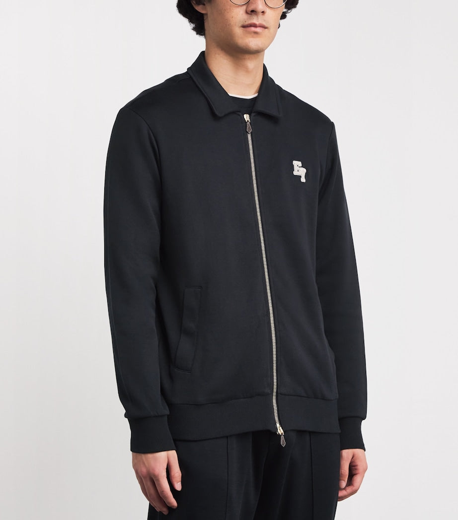 Eleventy Black Cotton-Blend Logo Track Jacket