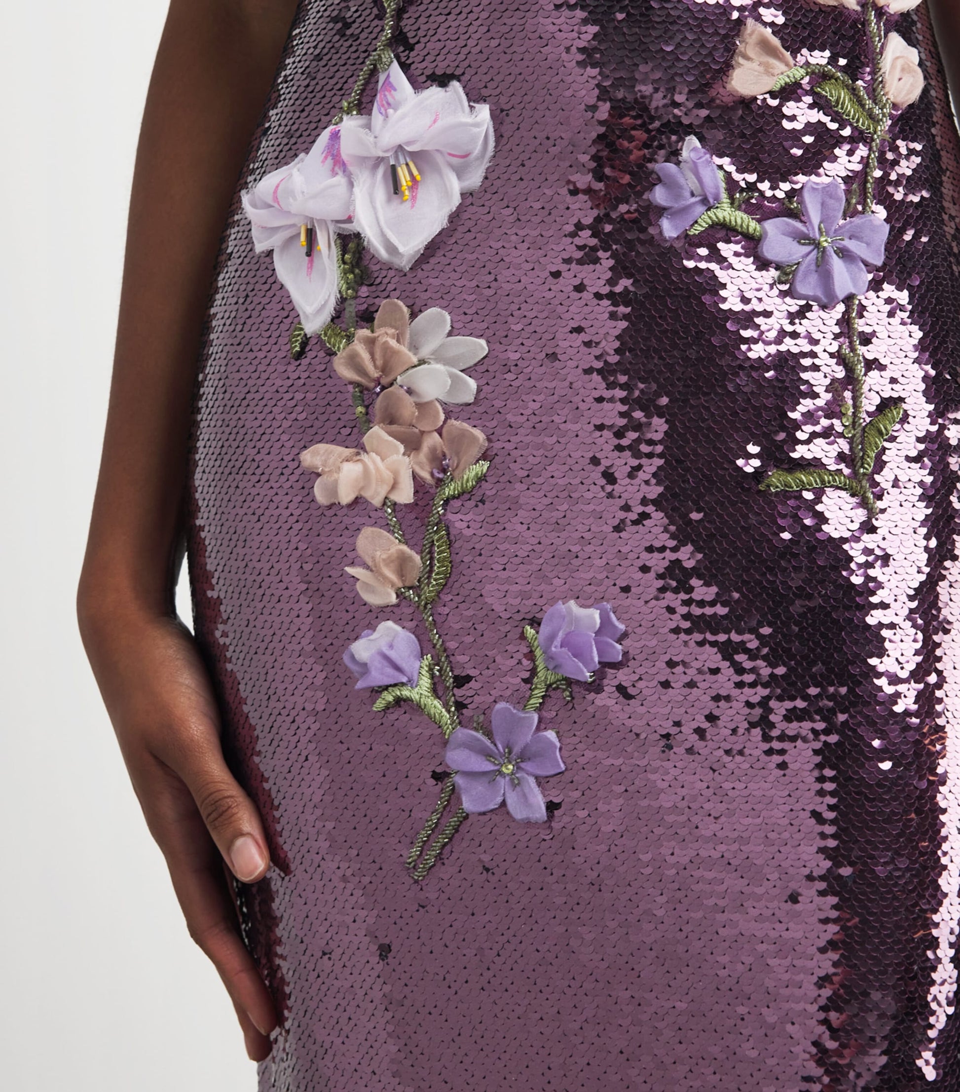 Black Sequin Floral Column Gown