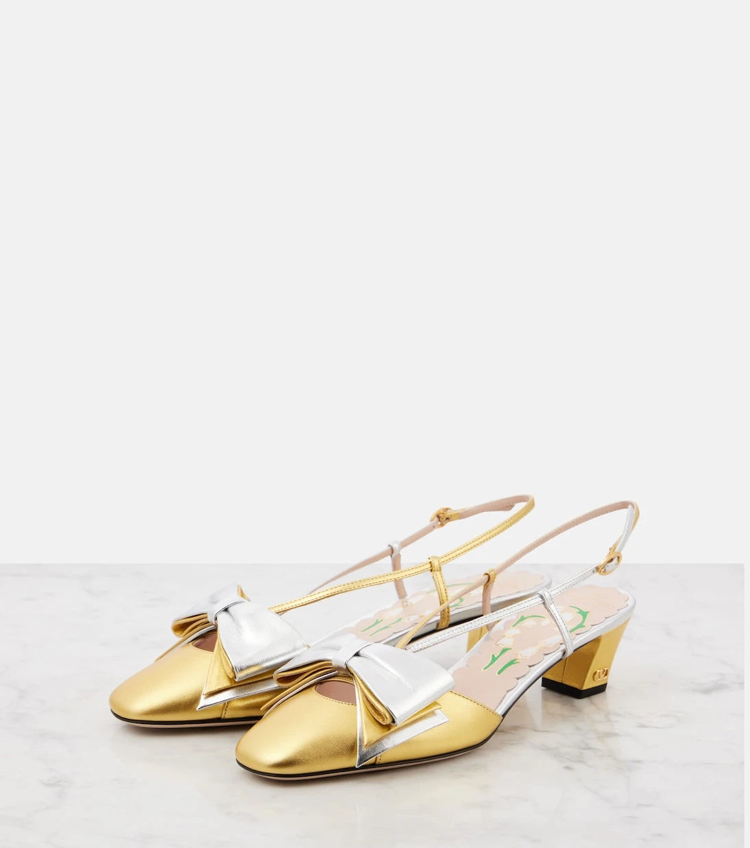 Valentino Garavani - Bowow 45 metallic leather slingback pumps