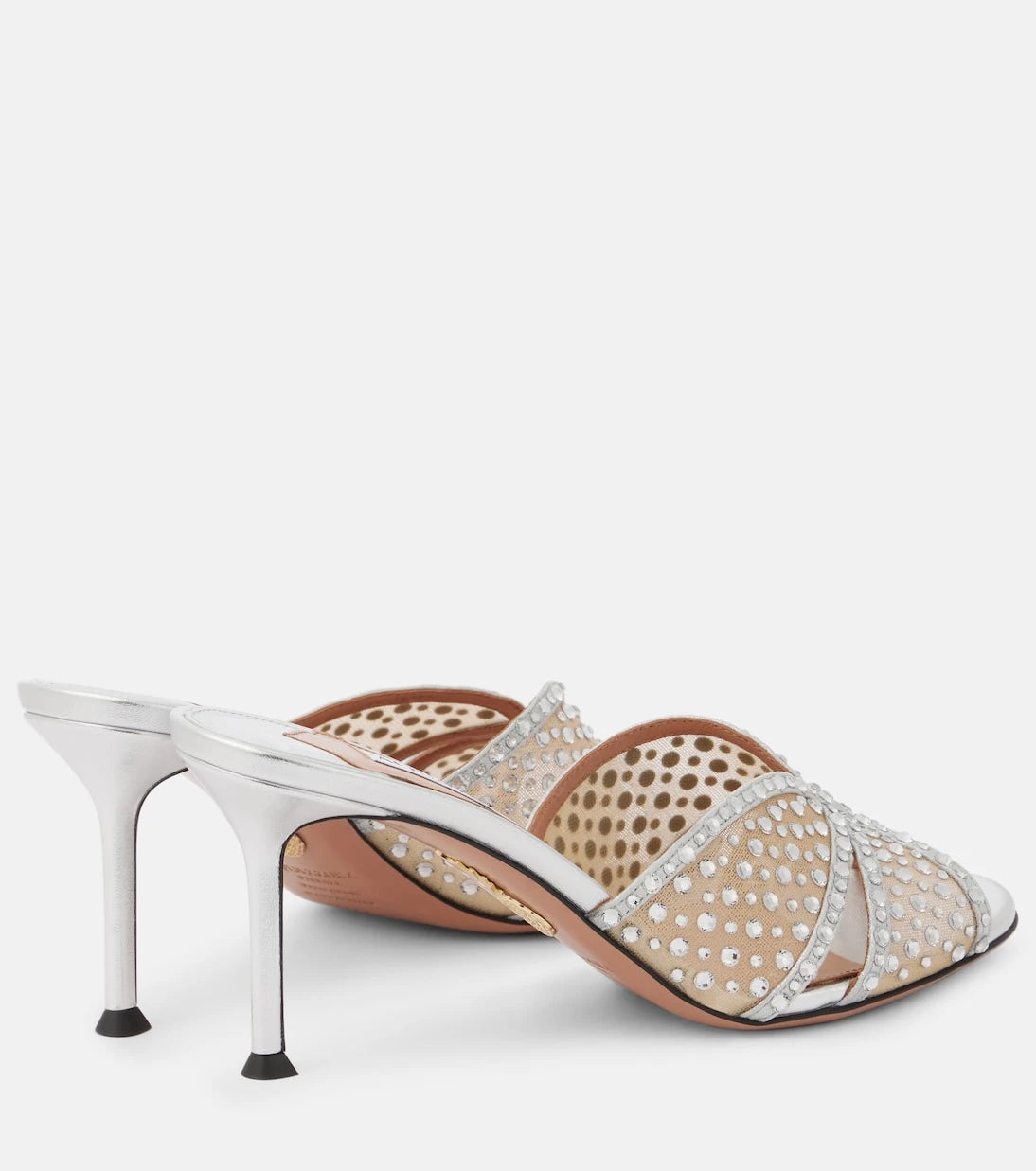Aquazzura - Crystal Lover 75 leather-trimmed mules