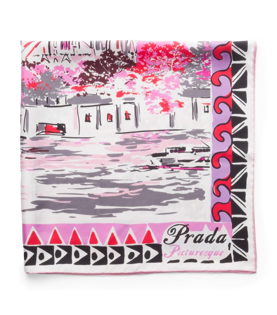 Prada Neutral Silk Pittoresque Paris Scarf