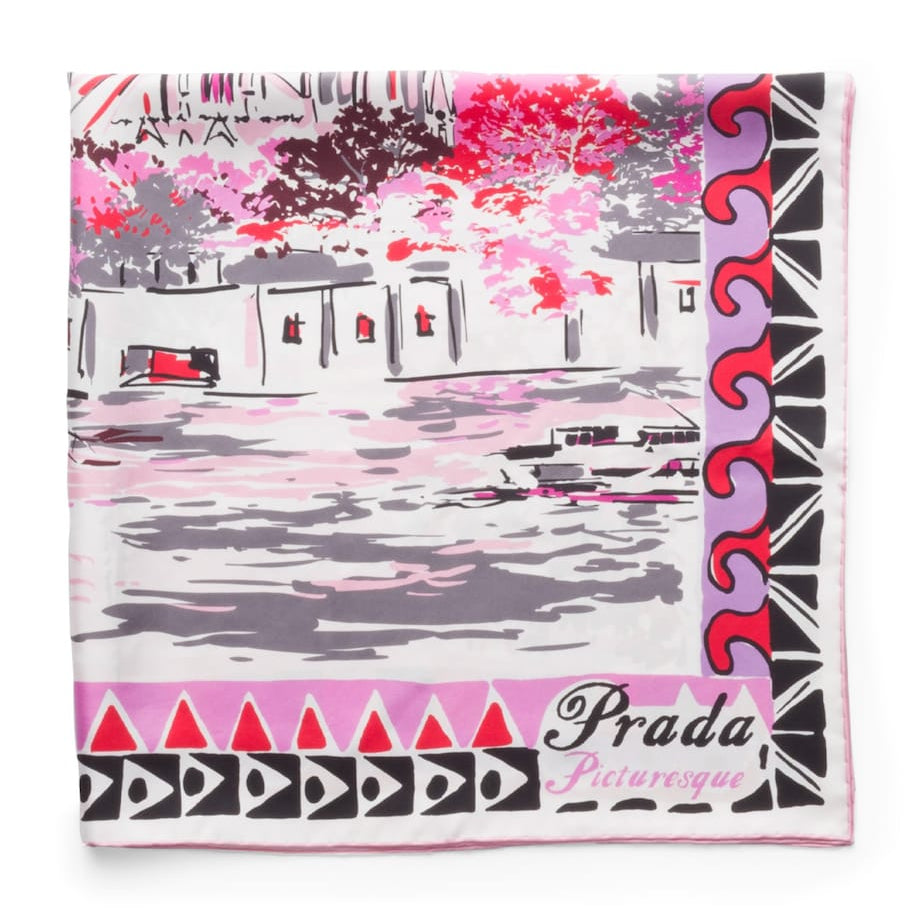 Prada Neutral Silk Pittoresque Paris Scarf