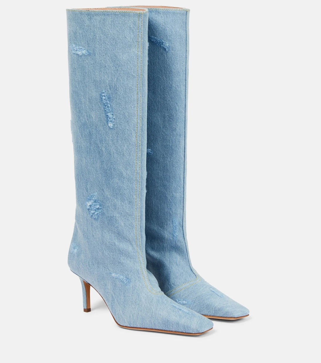 Acne Studios - Distressed denim knee-high boots