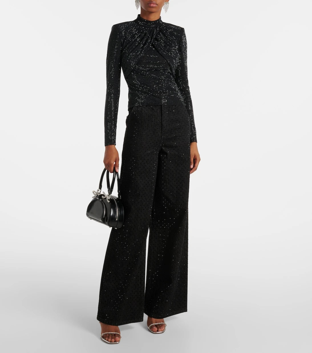Self-Portrait - Embellished mesh top