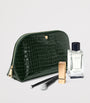 Large Leather Croc-Embossed Cosmetic Case