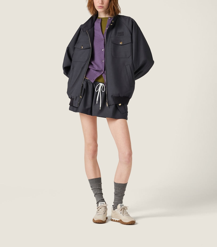 Grey Kid Mohair-Wool Bomber Jacket