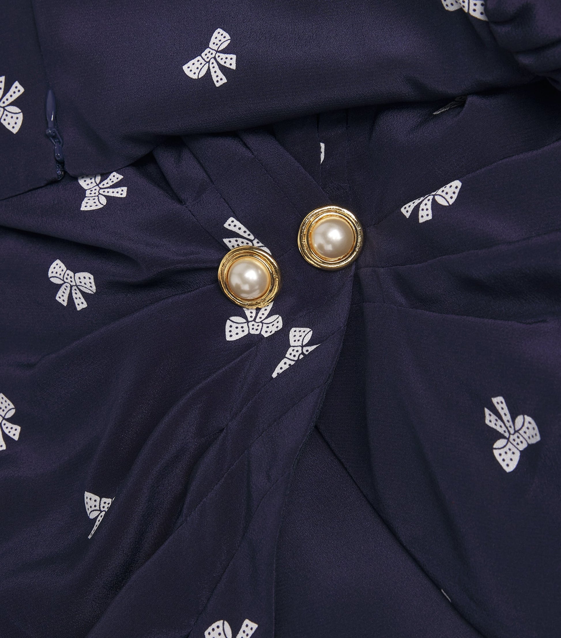 Navy Silk Bow Mini Dress