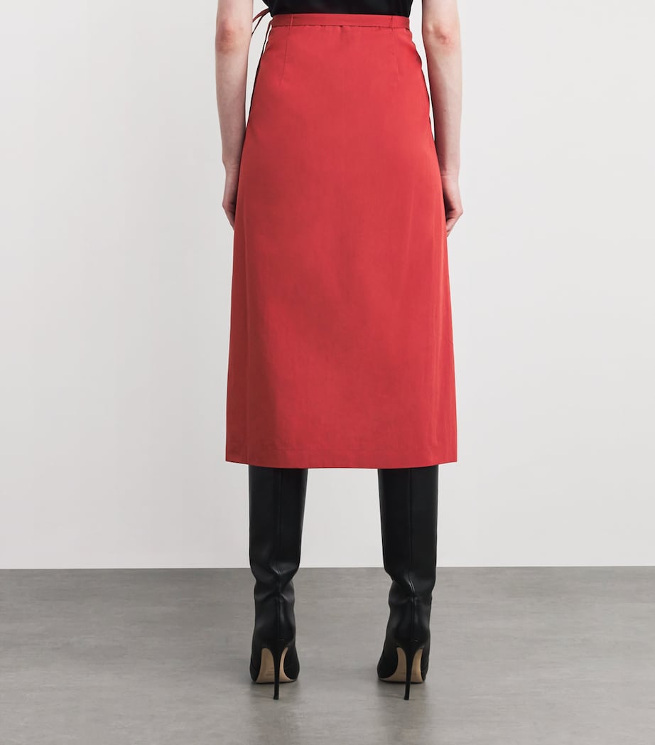 Red Wrap Midi Skirt