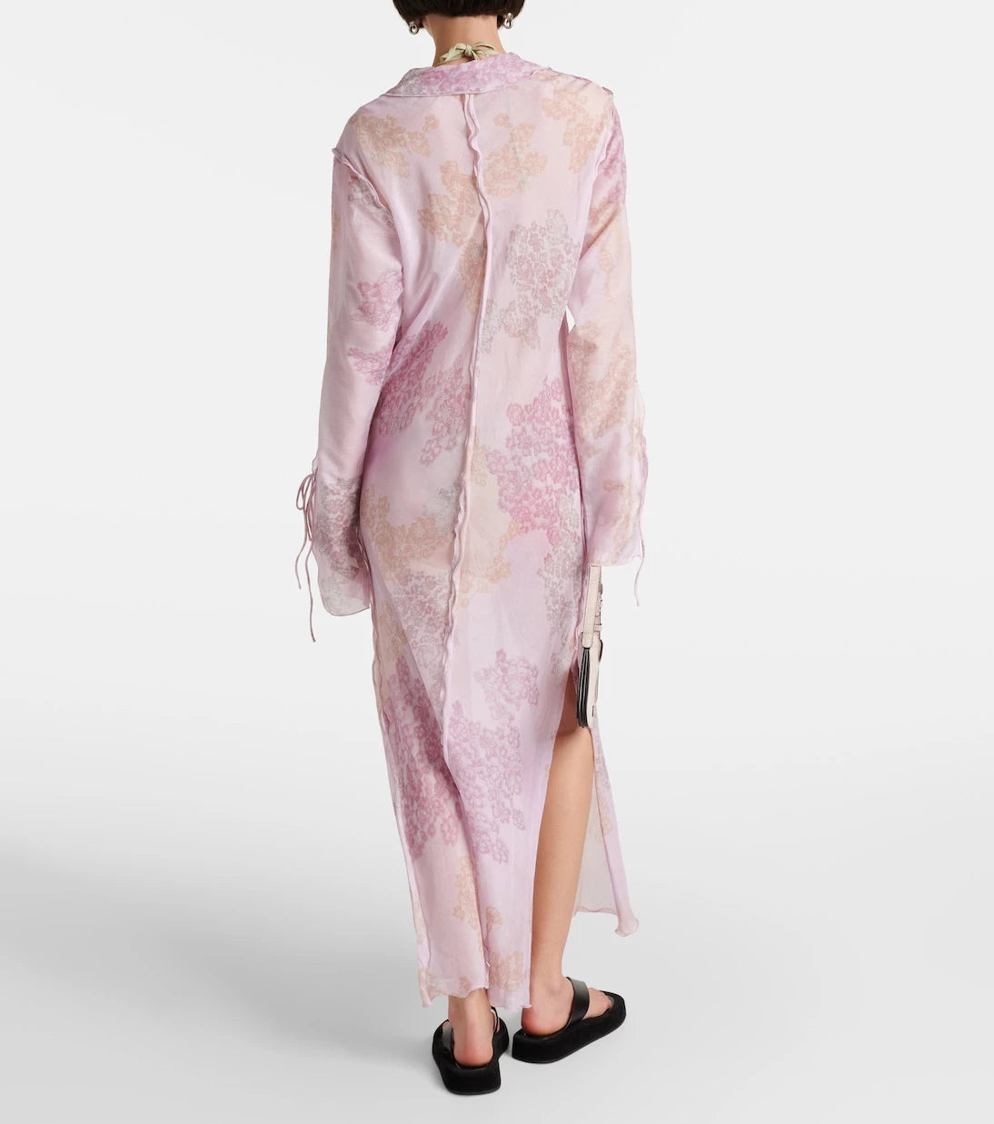 Acne Studios - فستان متوسط الطول من القطن المطبوع وشيفون الحرير