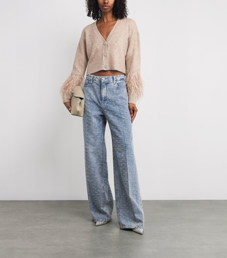 Cinq A Sept Beige Feather-Trim Bria Cardigan