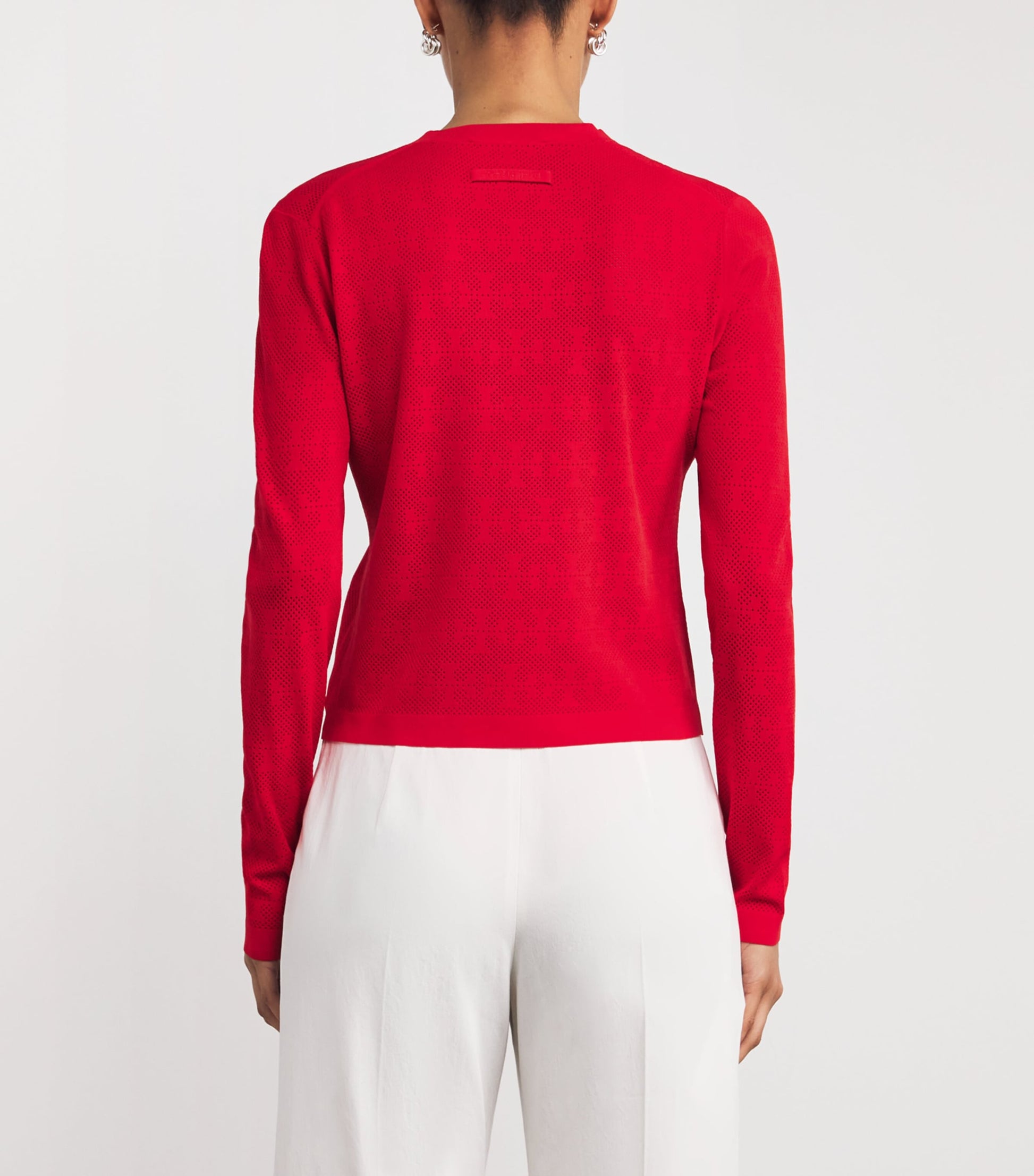 Tory Burch Red Monogram Pointelle Cardigan