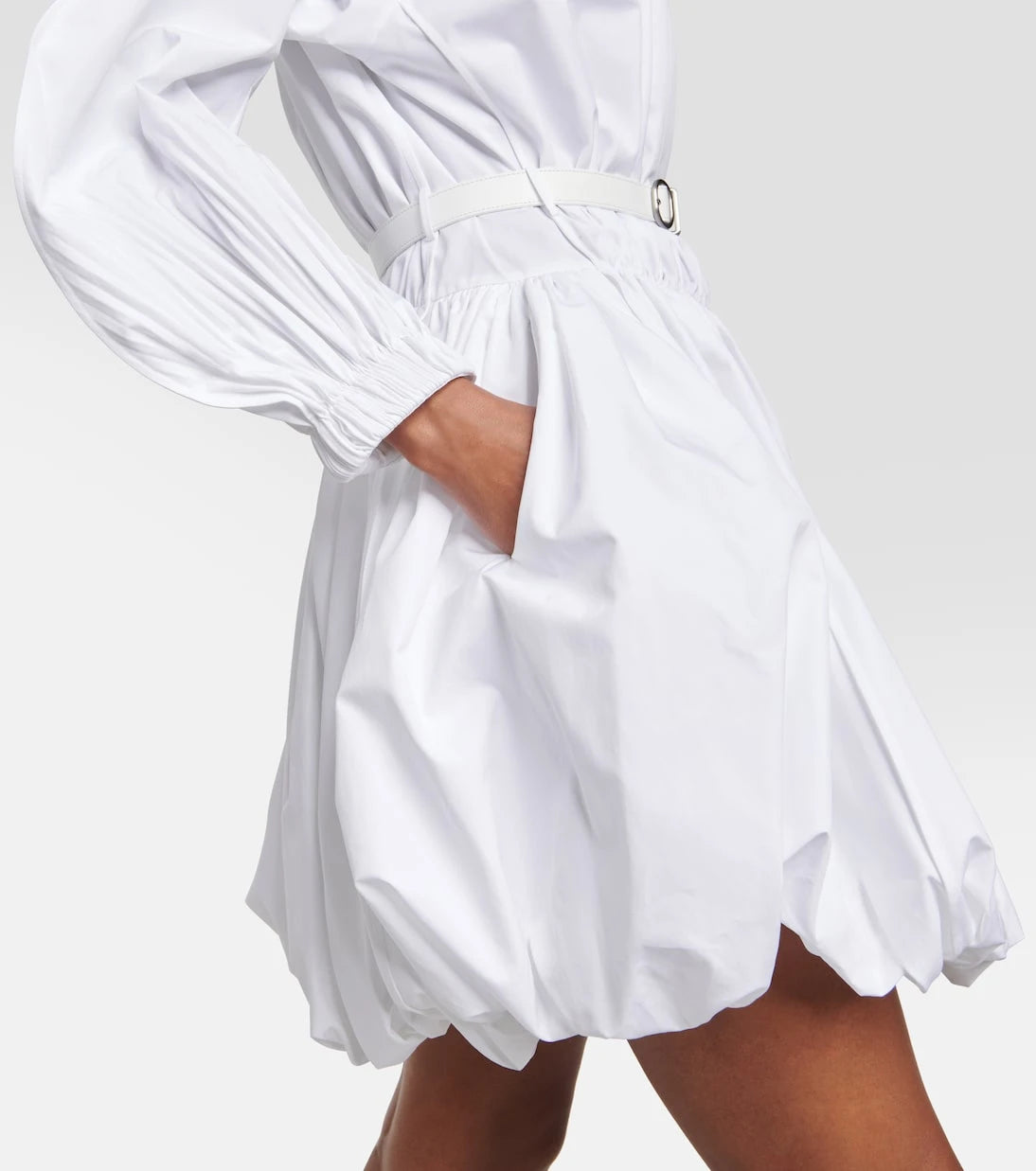 Jil Sander - Leather-trimmed cotton poplin minidress