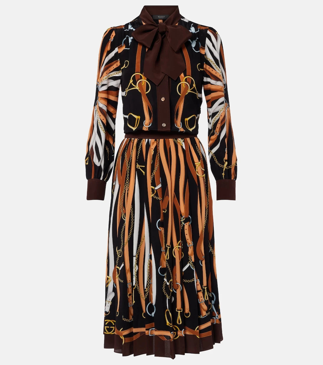 Gucci - Printed tie-neck silk shirt dress