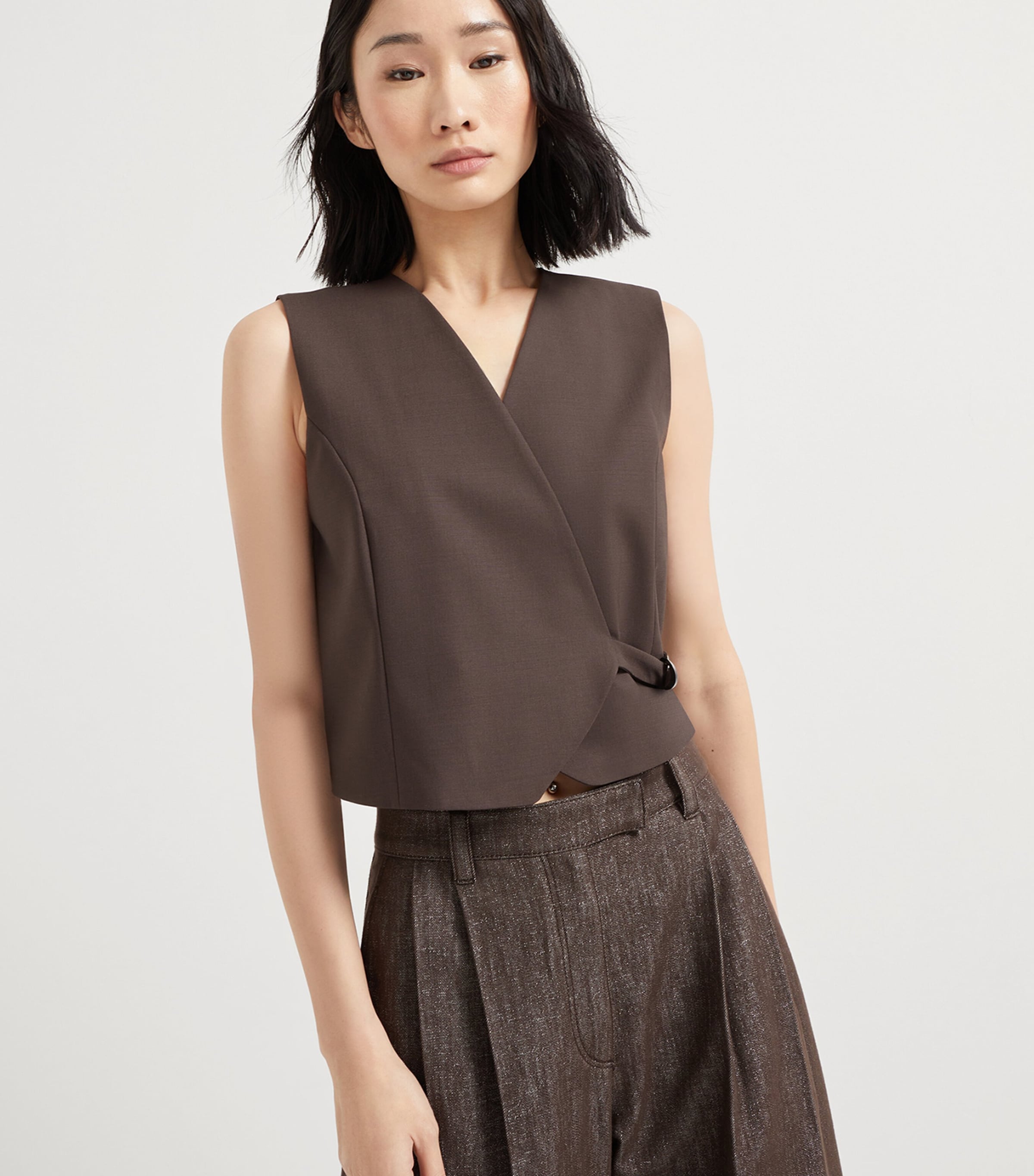 Brunello Cucinelli Brown Tropical Luxury Wool Vest