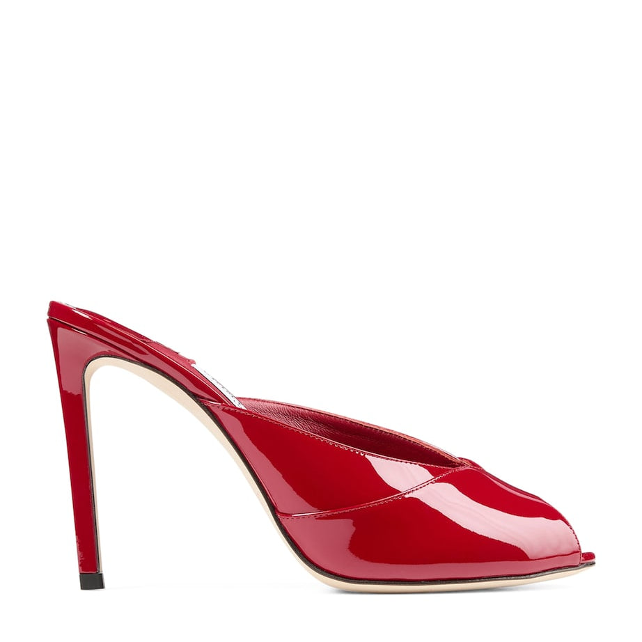 Jimmy Choo Red Brigitte 100 Patent Leather Mules